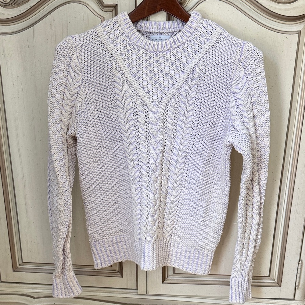 Women's L.L. Bean Cable Knit Sweater - Cream & Lilac